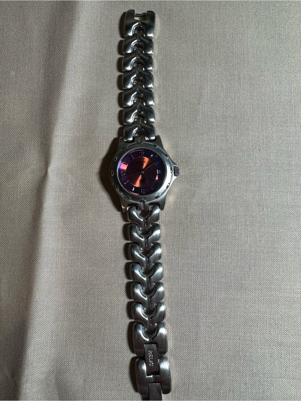 Relic Women's Silver Link Watch with Purple Dial